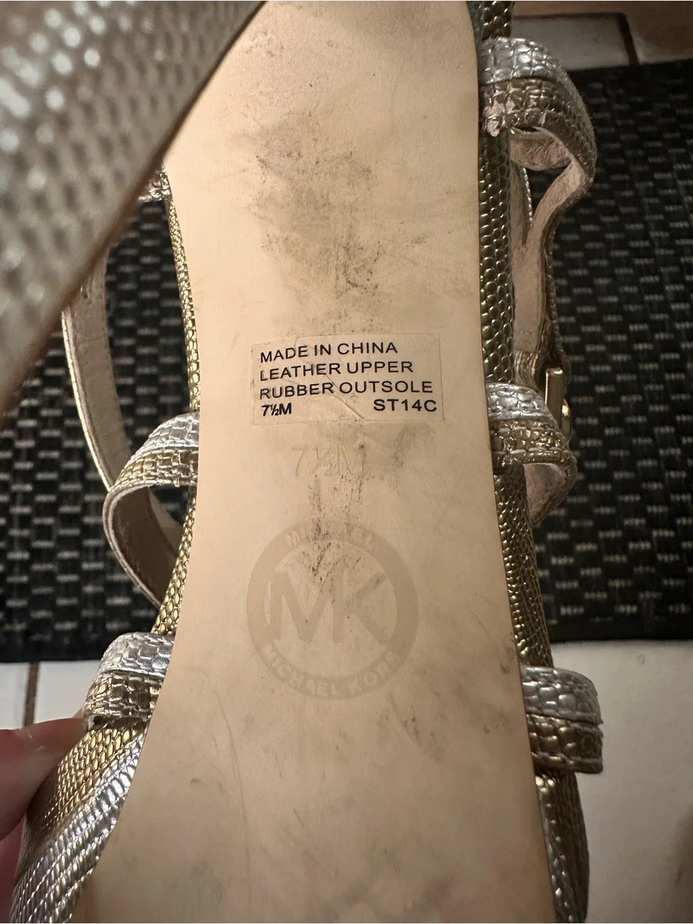 Michael Kors “Cicely” Silver & Gold Leather Strappy Platform Stiletto Heels